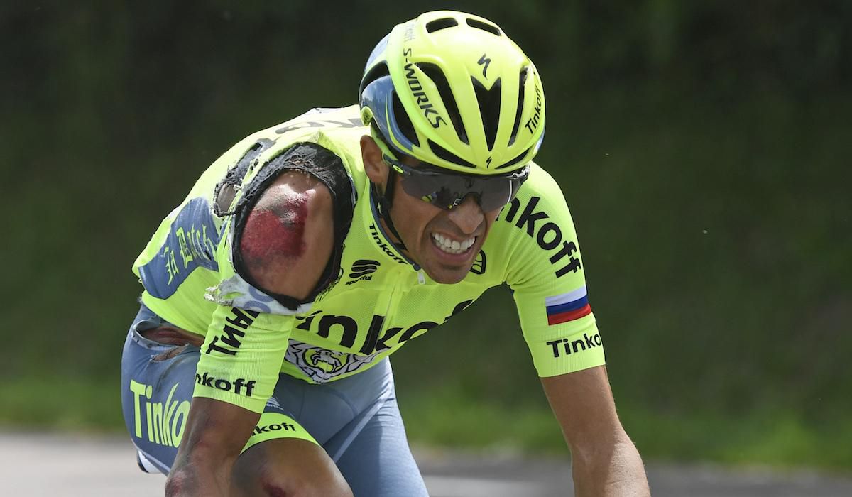 Alberto Contador, Tinkoff, dobity, dotrhany, Tour de France, 1. etapa, Jul 2016