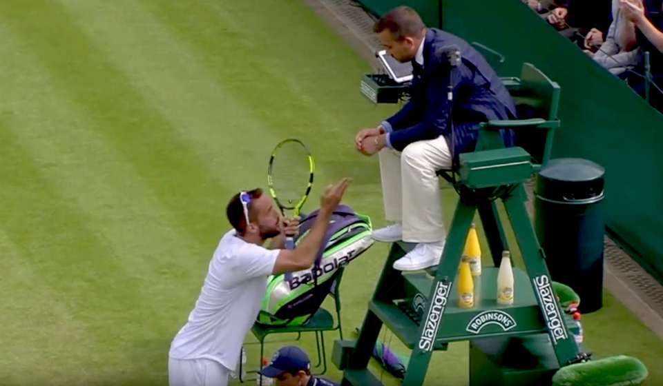Viktor Troicki, nervy na rozhodcu, Wimbledon, Jun2016