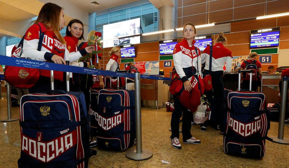 Rusko, olympijska vyparava, odlet, letisko, Moskva, Rio 2016