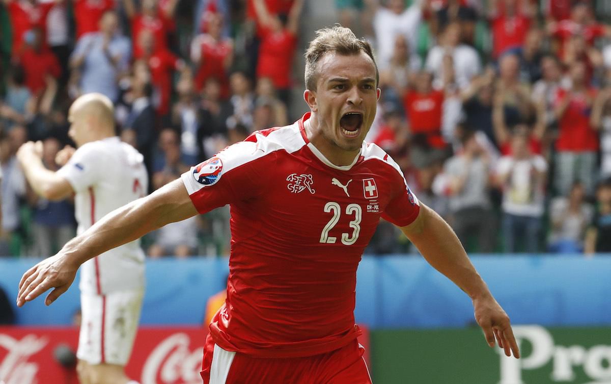 Xherdan Shaqiri oslava golu svajciarsko osemfinale euro jun2016