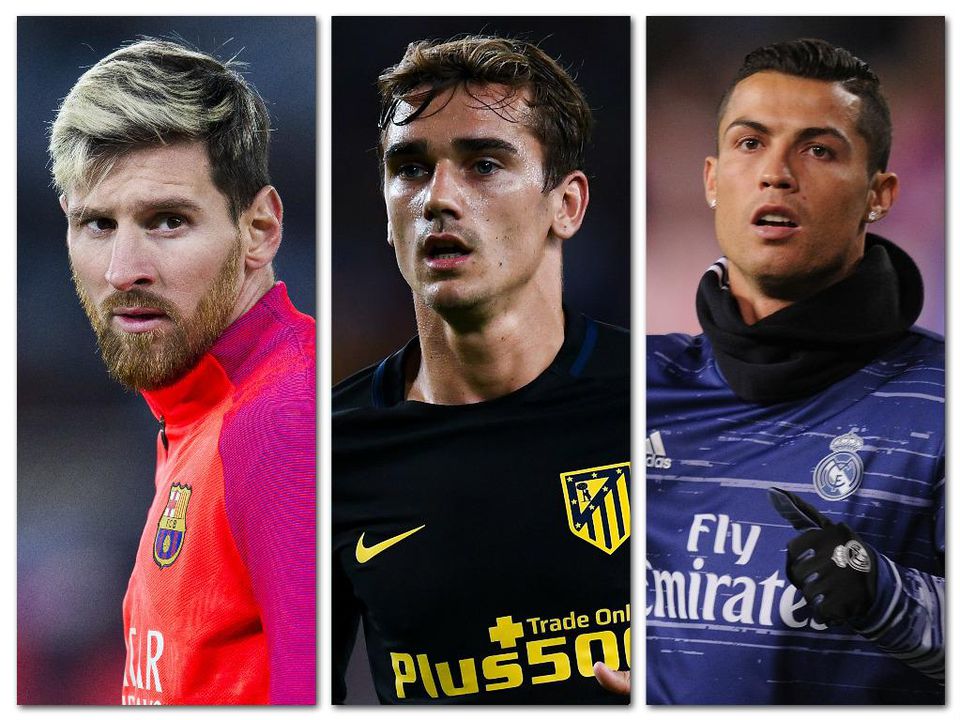 Cristiano Ronaldo, Antoine Griezmann, Lionel Messi, dec16, gettyimages