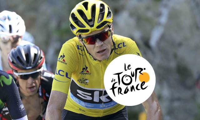 Chris Froome, Sky, zlty dres, unaveny vyraz, Tour de France, logo, Jul 2016