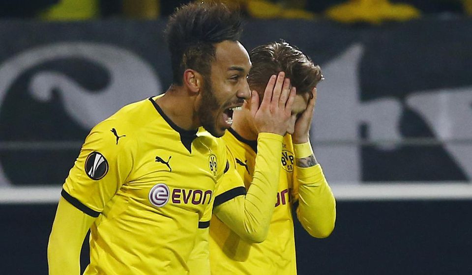 Marco Reus, Pierre Emerick Aubameyang, Borussia Dortmund, gol, radost, mar16