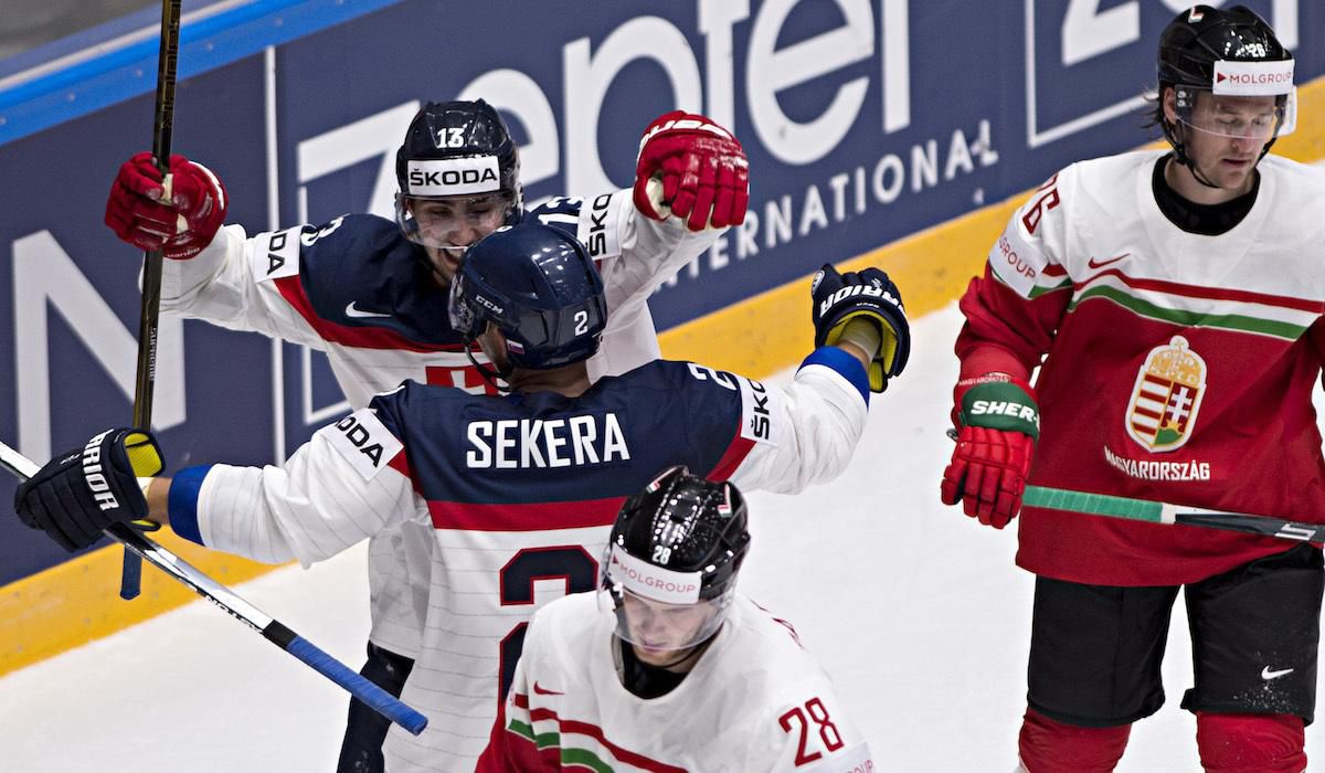 Andrej Sekera, Tomas Jurco, Kevin Wehrs, Istvan Bartalis, Slovensko, Madarsko, MS2016, maj16