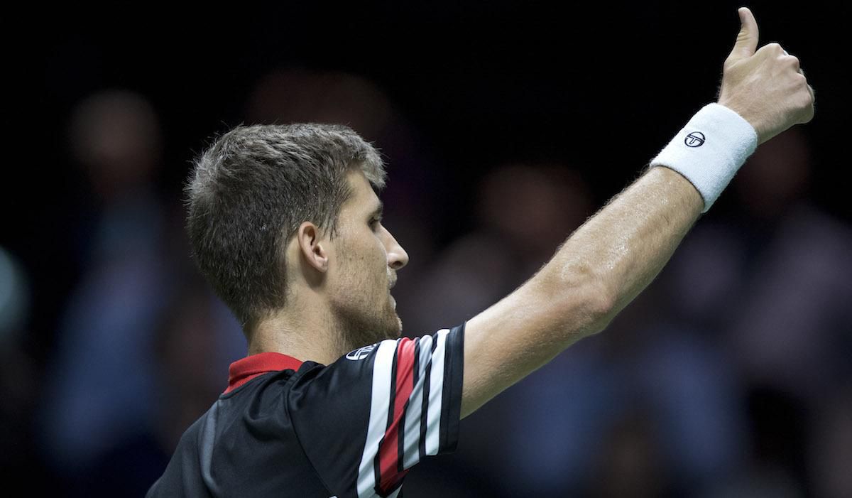 Martin Klizan, palec hore, ATP Rotterdam, Feb2016