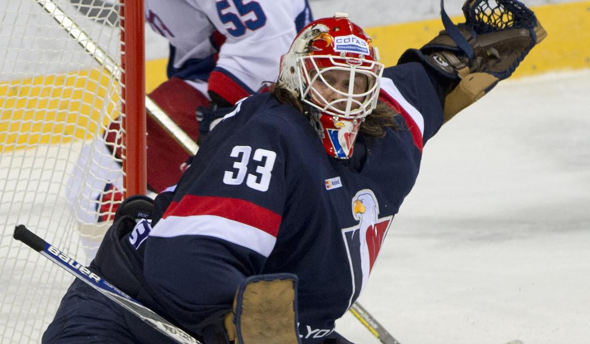 Barry Brust, HC Slovan Bratislava, vs. CSKA Moskva, KHL, play-off, Feb2016