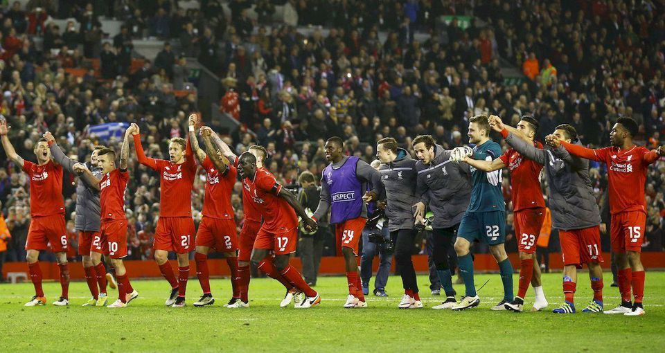 Liverpool hraci radost stvrtfinale apr16 Reuters