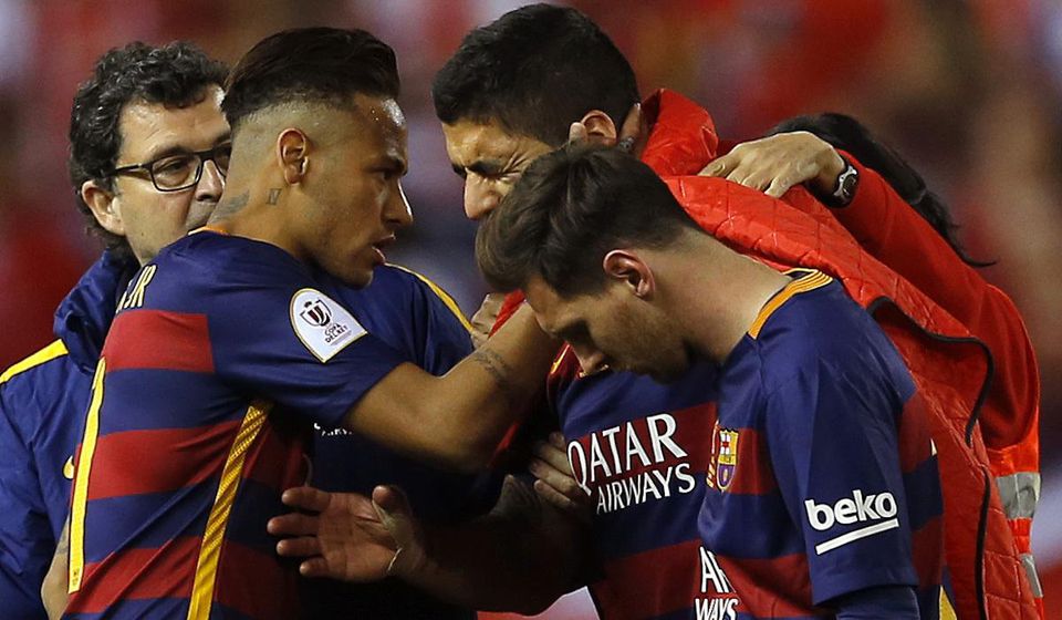 Barcelona, Luis Suarez, Lionel Messi, Neymar, Copa del Rey, plac, zranenie, maj16