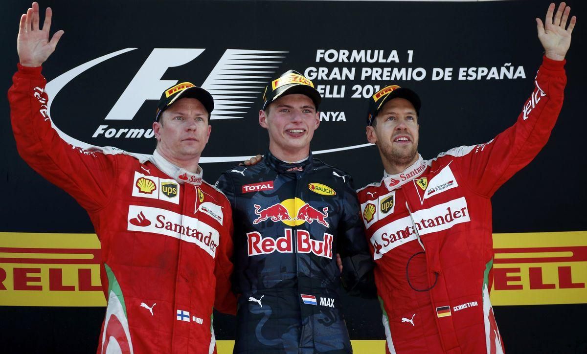 Kimi Raikkonen Max Verstappen Sebastian Vettel Red Bull Racing Ferrari VC Spanielska maj16 Reuters