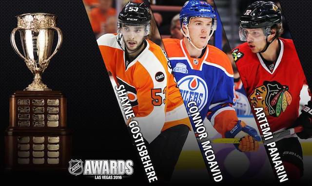 Calder Memorial Trophy Awards: Shayne Gostisbehere, Connor McDavid, Artemij Panarin, NHL, Maj2016