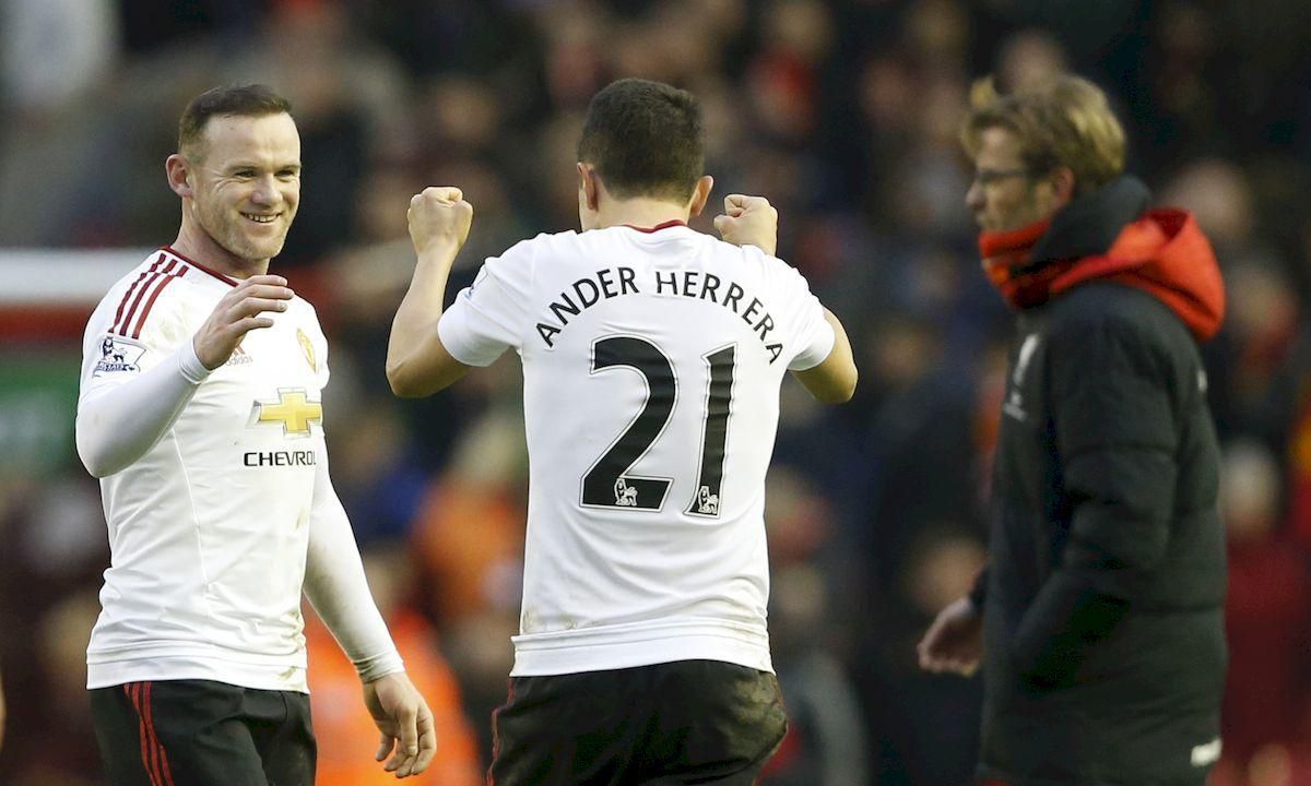 Wayne Rooney Ander Herrera Jurgen Klopp Manchester United Liverpool jan16 Reuters