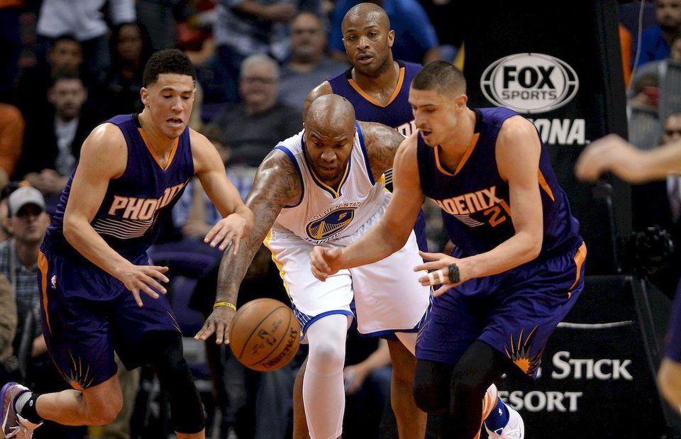 Golden State Phoenix Suns Marresse Speights Devin Booker Alex Len feb16 Reuters