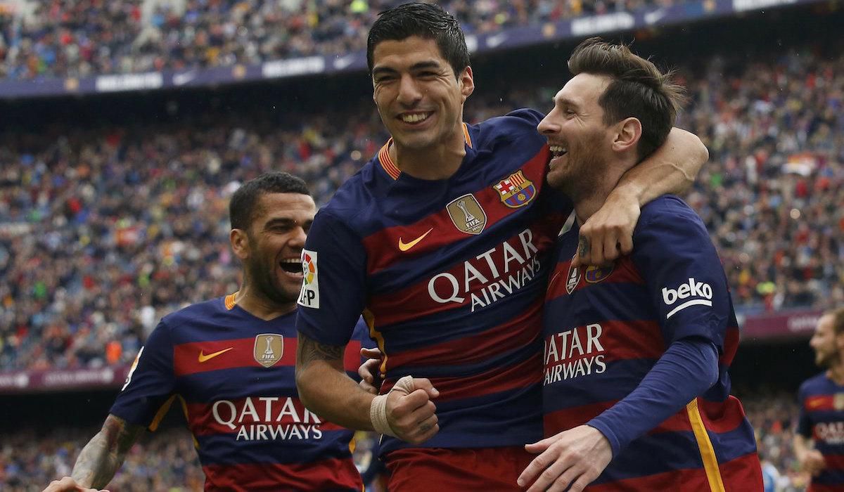 Barcelona, Lionel Messi, Luis Suarez, Dani Alves, radost, gol, oslava, maj16