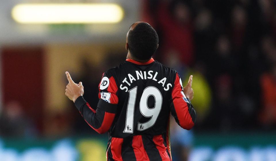 Junior Stanislas, AFC Bournemouth vs Manchester United, golova oslava, Dec2015