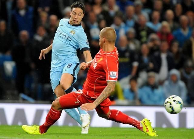 Mancity nasri liverpool martin skrtel aug14 sita