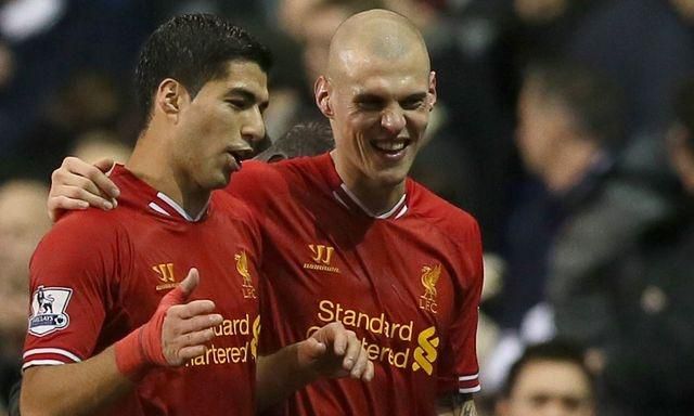 Martin skrtel a luis suarez liverpool veselooo dec2013 sita