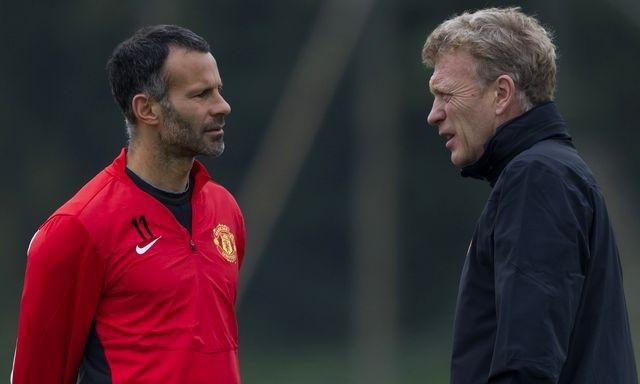 Ryan giggs a david moyes trening man utd mar2014 sita