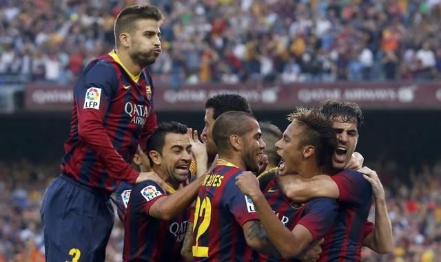 Barcelona hraci radost gol elclasico okt13 reuters