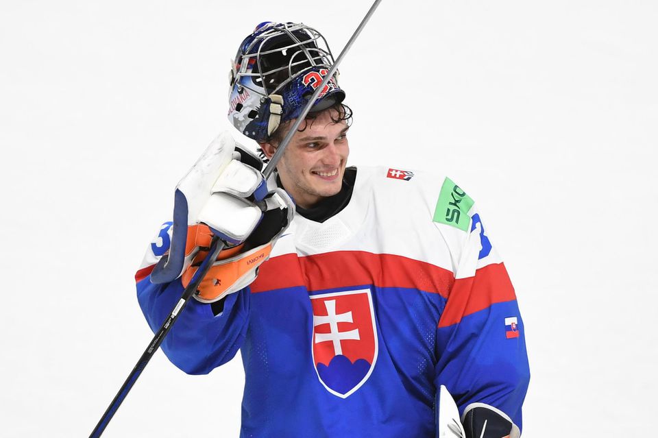 MS v hokeji 2023: Slovensko - Lotyšsko (Stanislav Škorvánek sa teší po víťaztve)