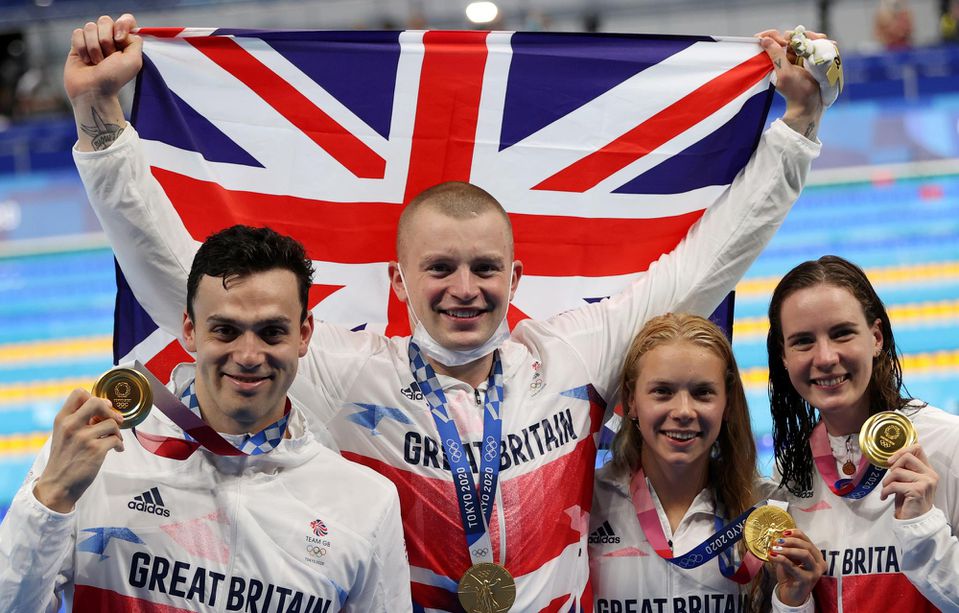 Štvorica plavcov Veľkej Británie Kathleen Dawsonová, Adam Peaty, James Guy a Anna Hopkinová