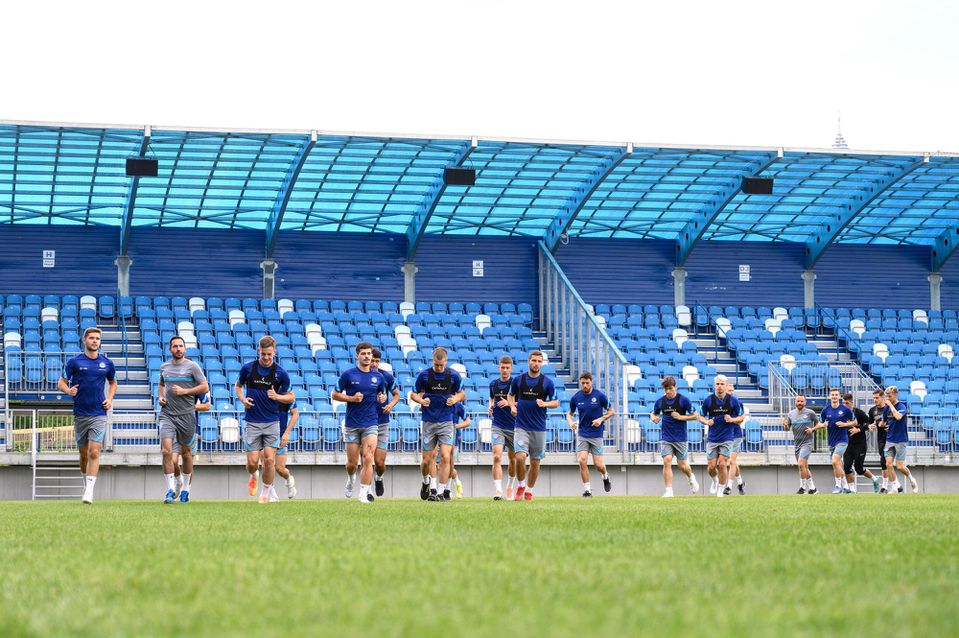 Tréning futbalistov reprezentácie SR do 21 rokov na štadióne FC Nitra.