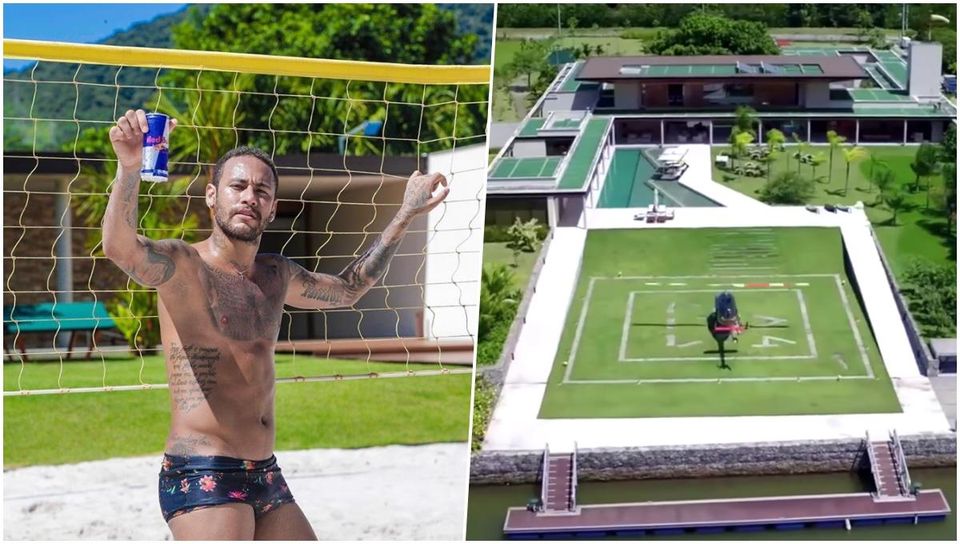 Koláž - Neymar a jeho vila v Mangaratibe.