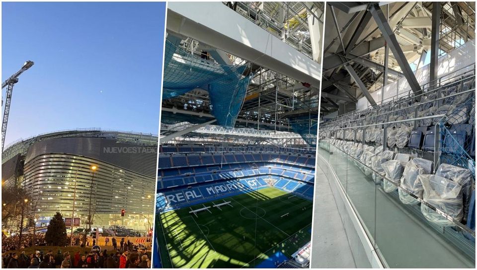 Koláž - štadión Realu Madrid počas rekonštrukcie.