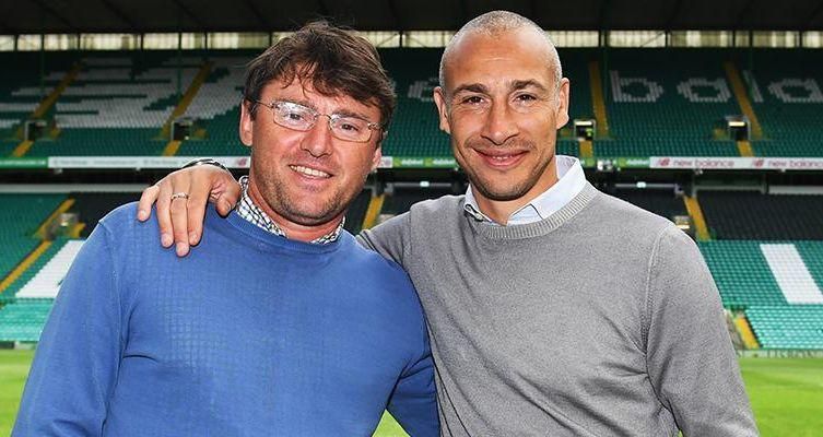 Ľubomír Moravčík a jeh bývalý spoluhráč z Celticu Glasgow Henrik Larsson