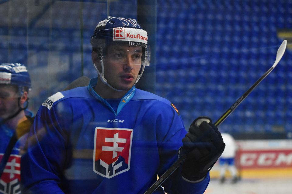 Útočník slovenskej hokejovej reprezentácie Marko Daňo počas tréningu na zraze slovenskej hokejovej reprezentácie v Poprade.