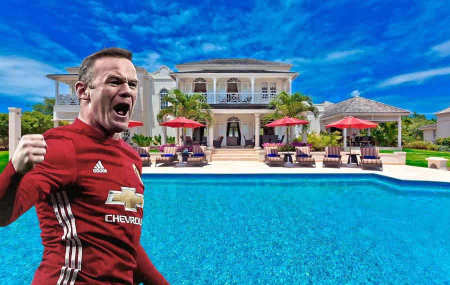 Koláž - Wayne Rooney a vila na Barbadose.