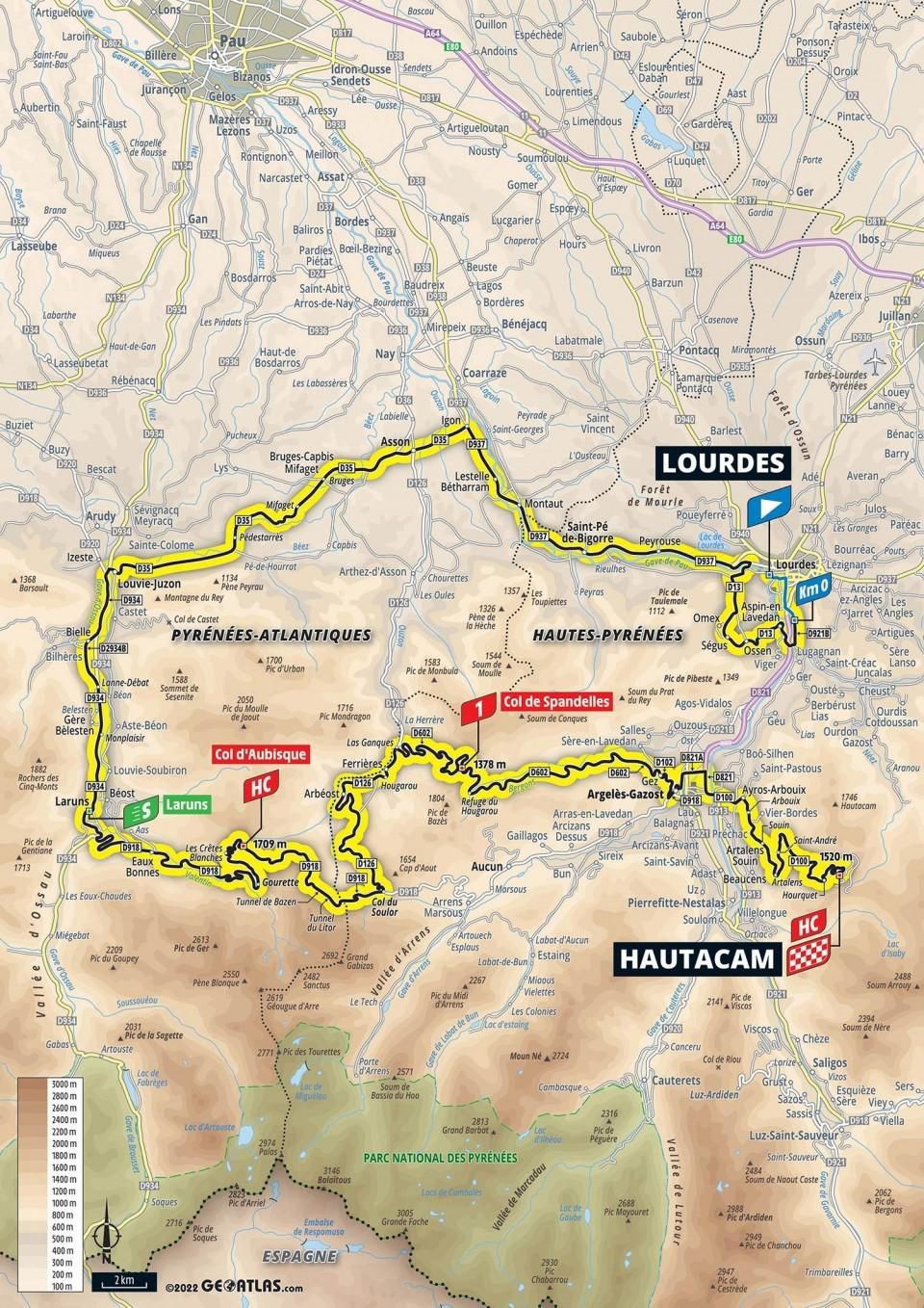 Mapa 18. etapy Tour de France 2022.
