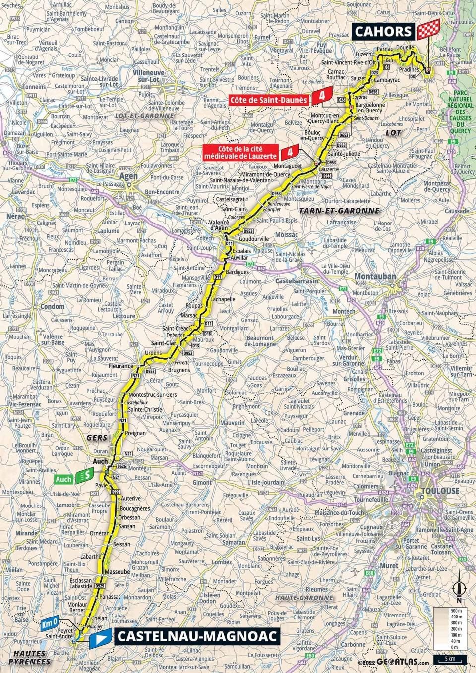 Mapa 19. etapy Tour de France 2022.