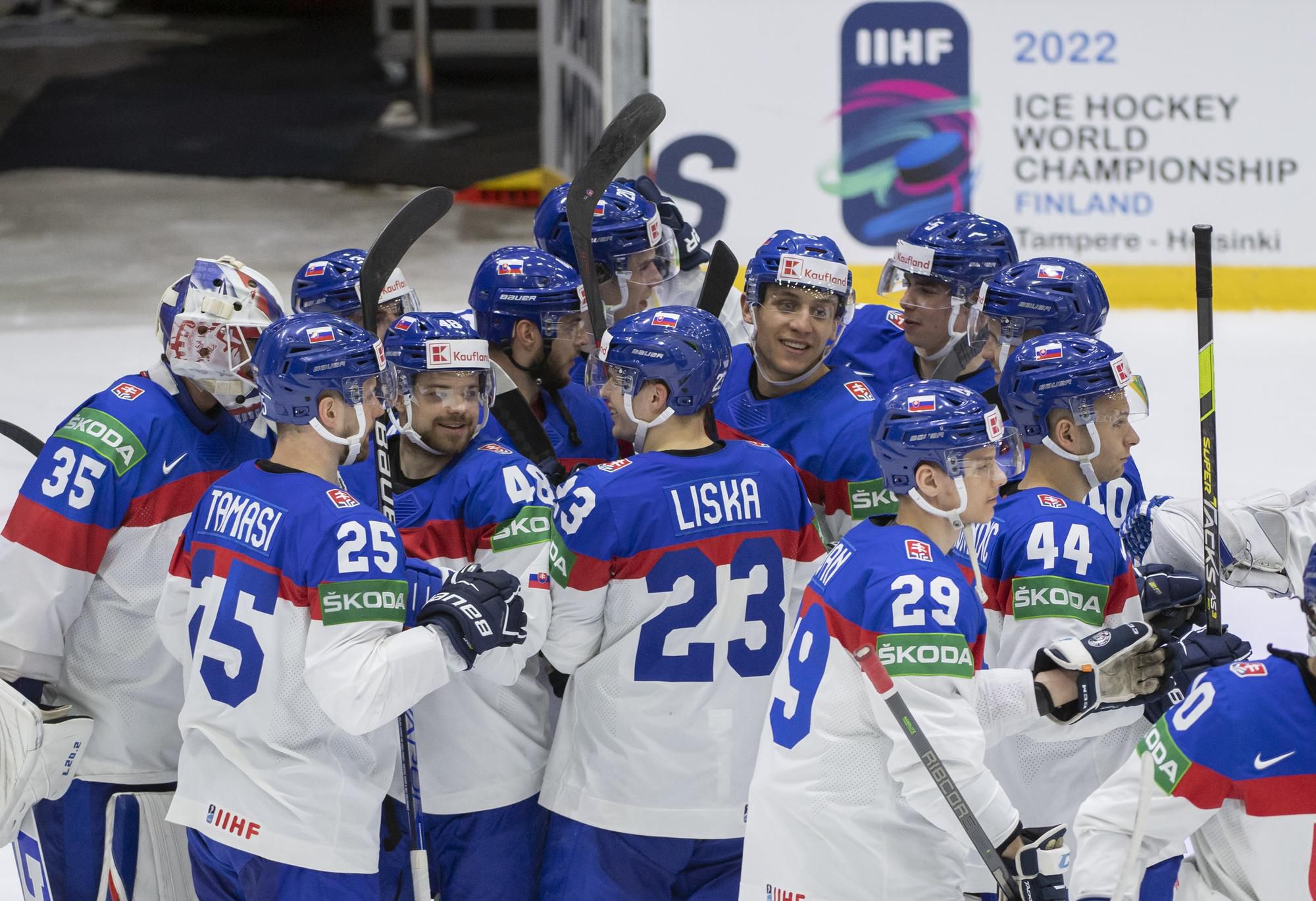 MS v hokeji 2022: Slovensko - Dánsko (Víťazná radosť sloveských hokejistov)
