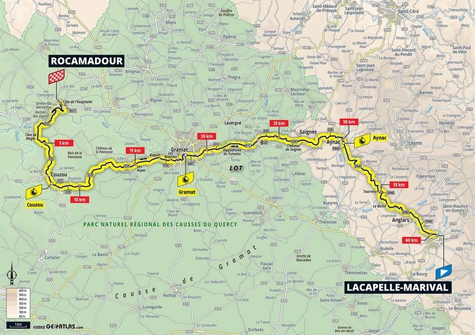 Mapa 20. etapy Tour de France 2022.