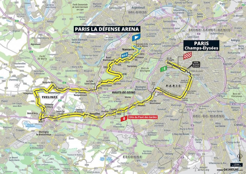 Mapa 21. etapy Tour de France 2022.