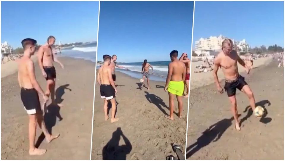 Haaland vyvolal rozruch na dovolenke. Pridal sa k partii, ktorá hrala futbal na pláži