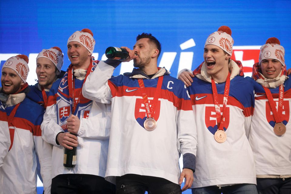 Návrat bronzových slovenských hokejových reprezentantov na Slovensko.