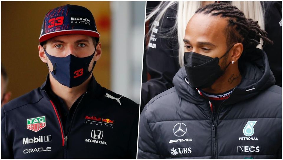 Koláž - Max Verstappen a Lewis Hamilton.