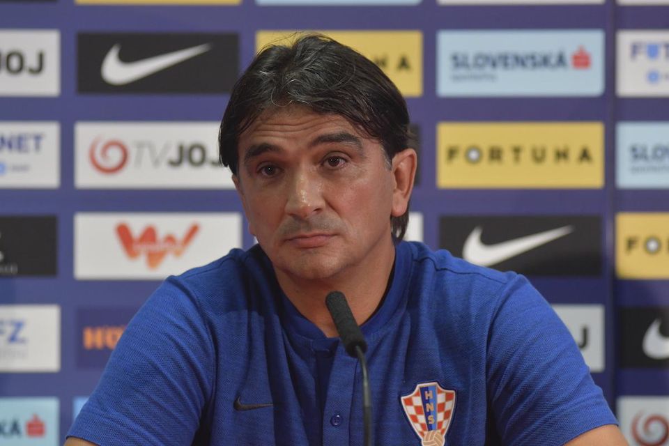 Tréner chorvátskej futbalovej reprezentácie Zlatko Dalič počas tlačovej konferencie.