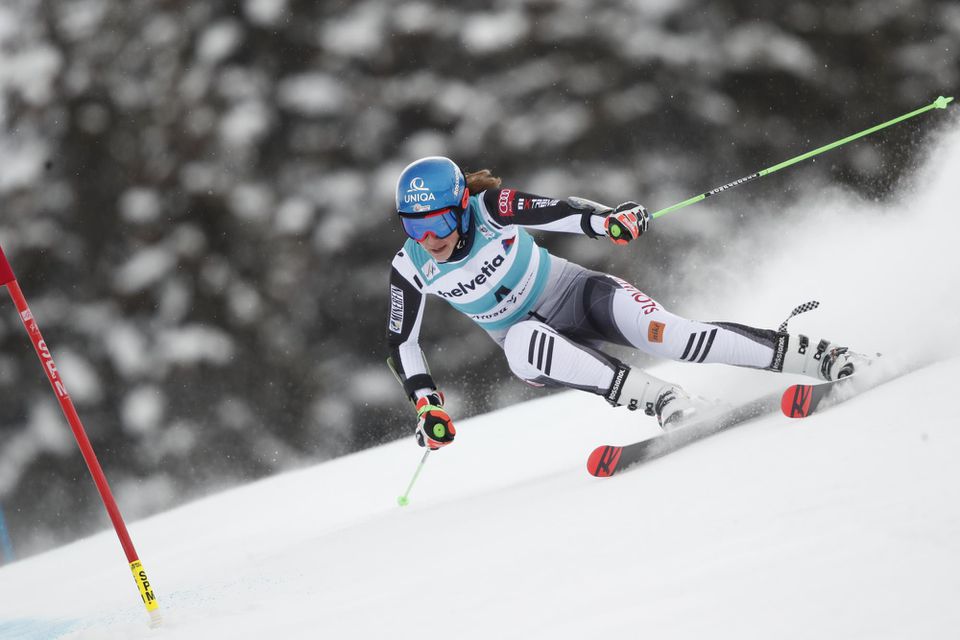 Petra Vlhová počas obrovského slalomu vo švajčiarskom Lenzerheide