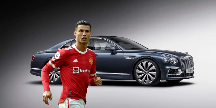 Koláž - Cristiano Ronaldo a Bentley Flying Spur.
