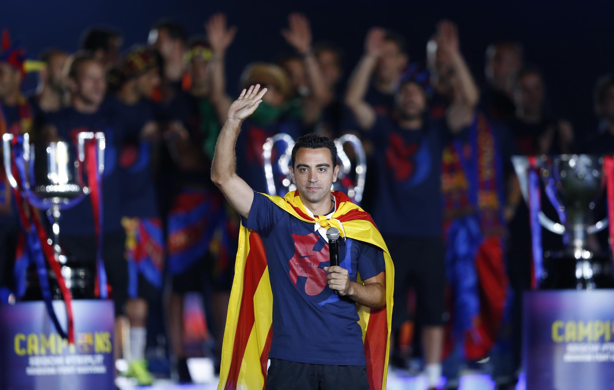 Xavi Hernández počas rozlúčky s FC Barcelona.