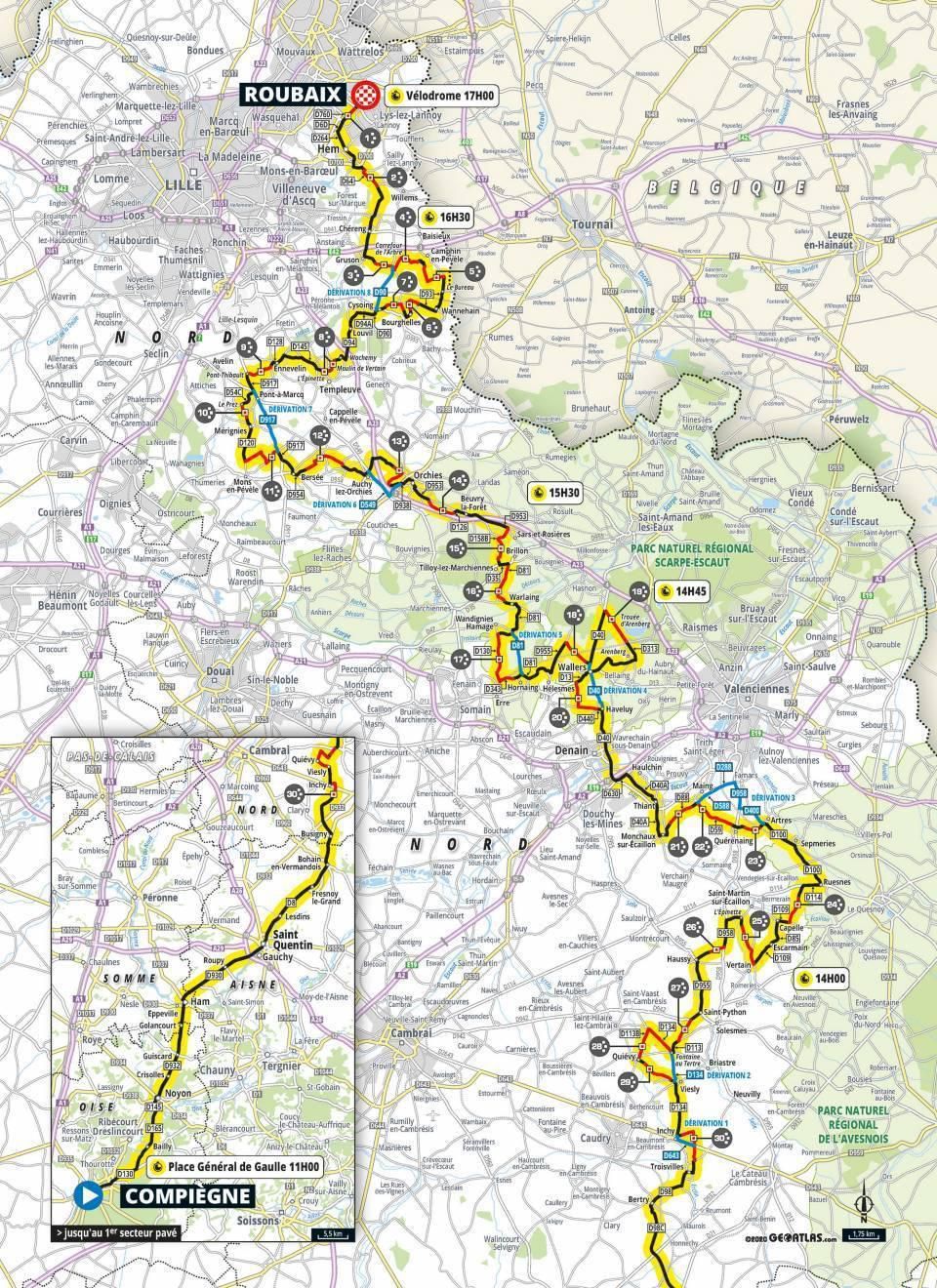 Mapa Paríž - Roubaix 2021.