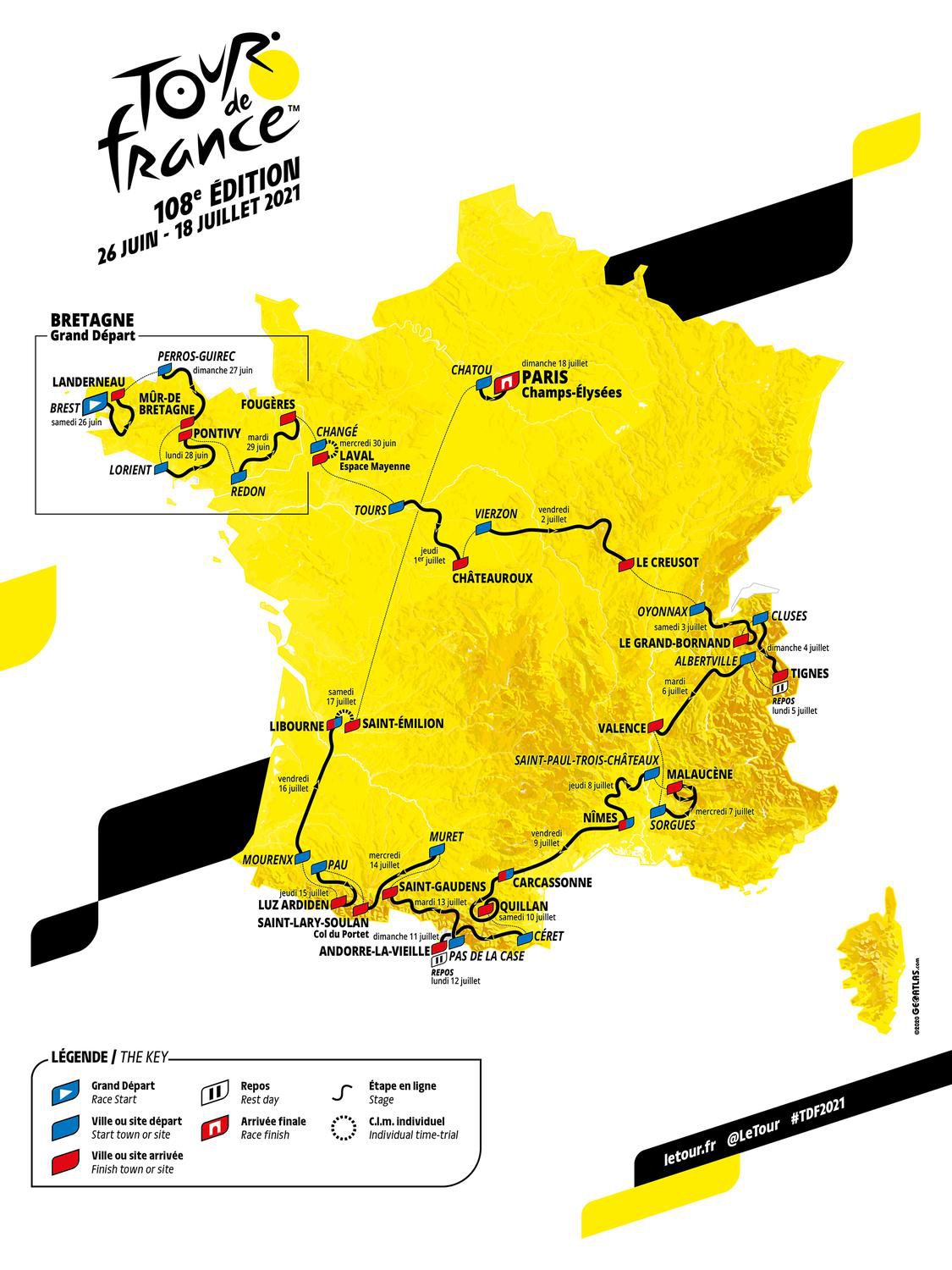 Mapa Tour de France 2021.