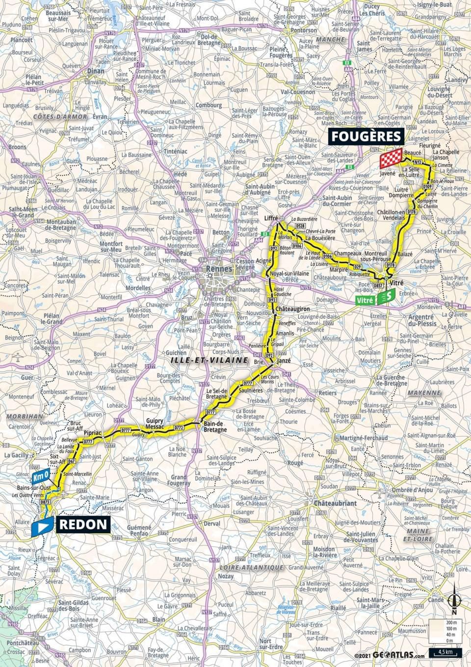 Mapa 4. etapy Tour de France 2021.