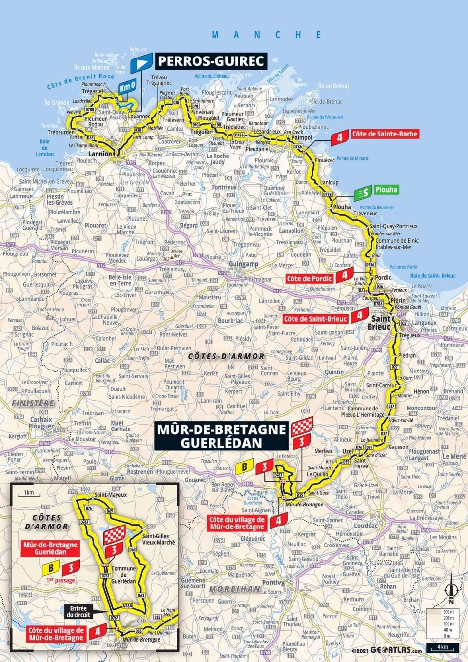 Mapa 2. etapy Tour de France 2021.