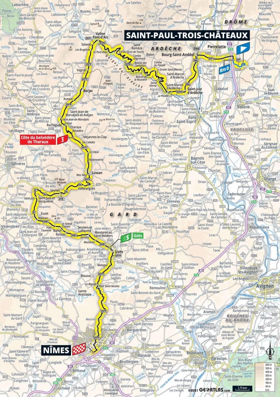 Mapa 12. etapy Tour de France 2021.