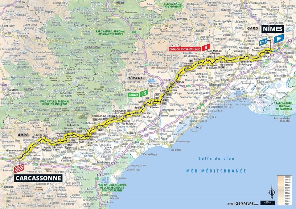 Mapa 13. etapy Tour de France 2021.