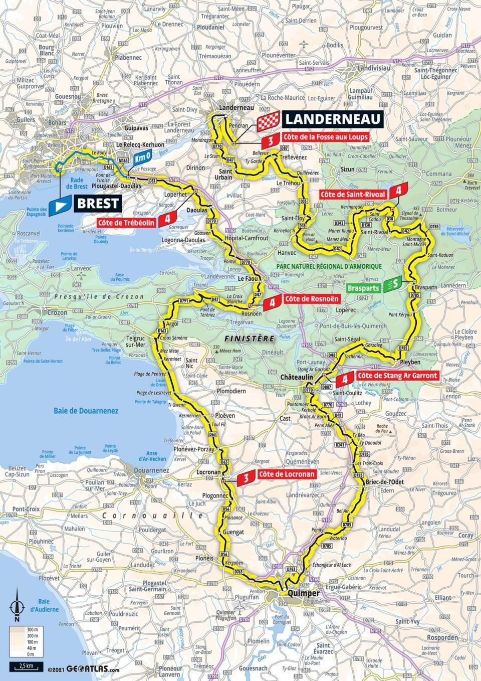 Mapa 1. etapy Tour de France 2021.