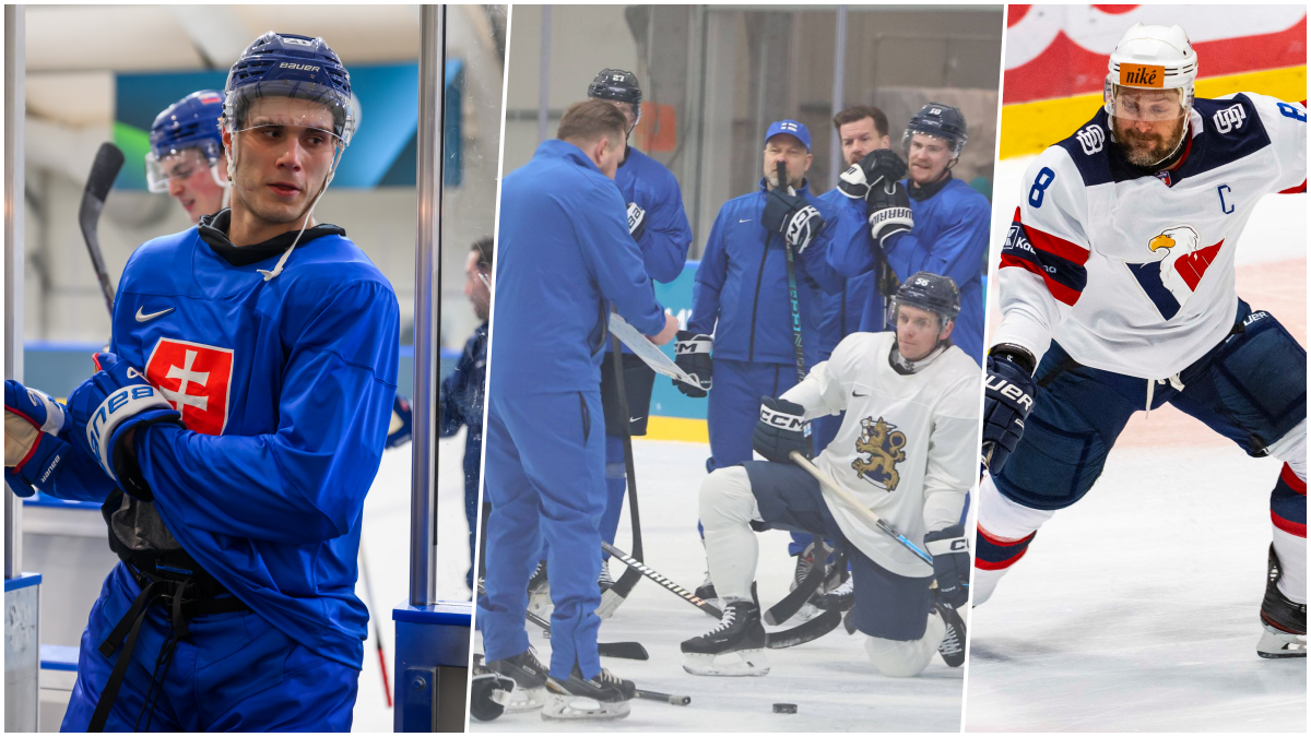 Michal Sersen (vpravo) hovorí pred zápasom Slovensko - Fínsko na ZOH 2026. Zdroj: TASR, IMAGO